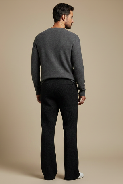 Pantalon Patte D'Éléphant Noir Texturé Évasé Décontracté Homme - Maille - vue 2