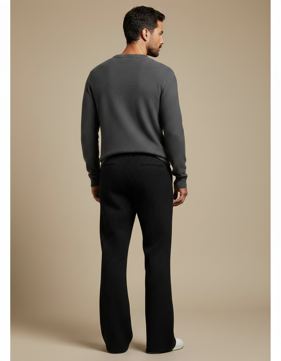 Pantalon Patte D'Éléphant Noir Texturé Évasé Décontracté Homme - Maille - vue 2