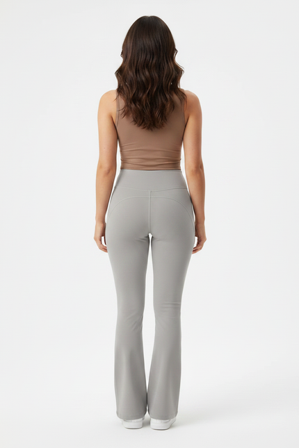 Pantalon Patte D'Éléphant Gris Clair Taille Haute Évasé Yoga - Polyester - vue 2