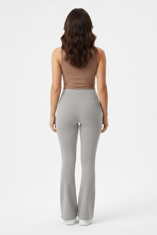 Pantalon Patte D'Éléphant Gris Clair Taille Haute Évasé Yoga - Polyester - vue 2