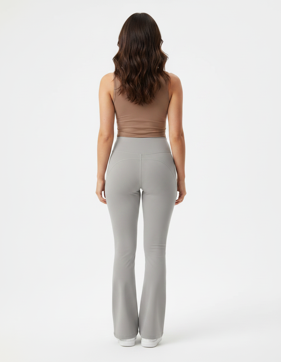 Pantalon Patte D'Éléphant Gris Clair Taille Haute Évasé Yoga - Polyester - vue 2