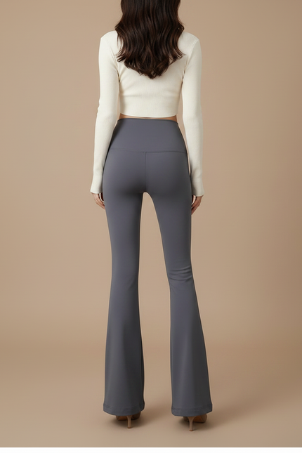 Pantalon Patte D'Éléphant Gris Taille Haute Fluide Confortable - Polyester - vue 2