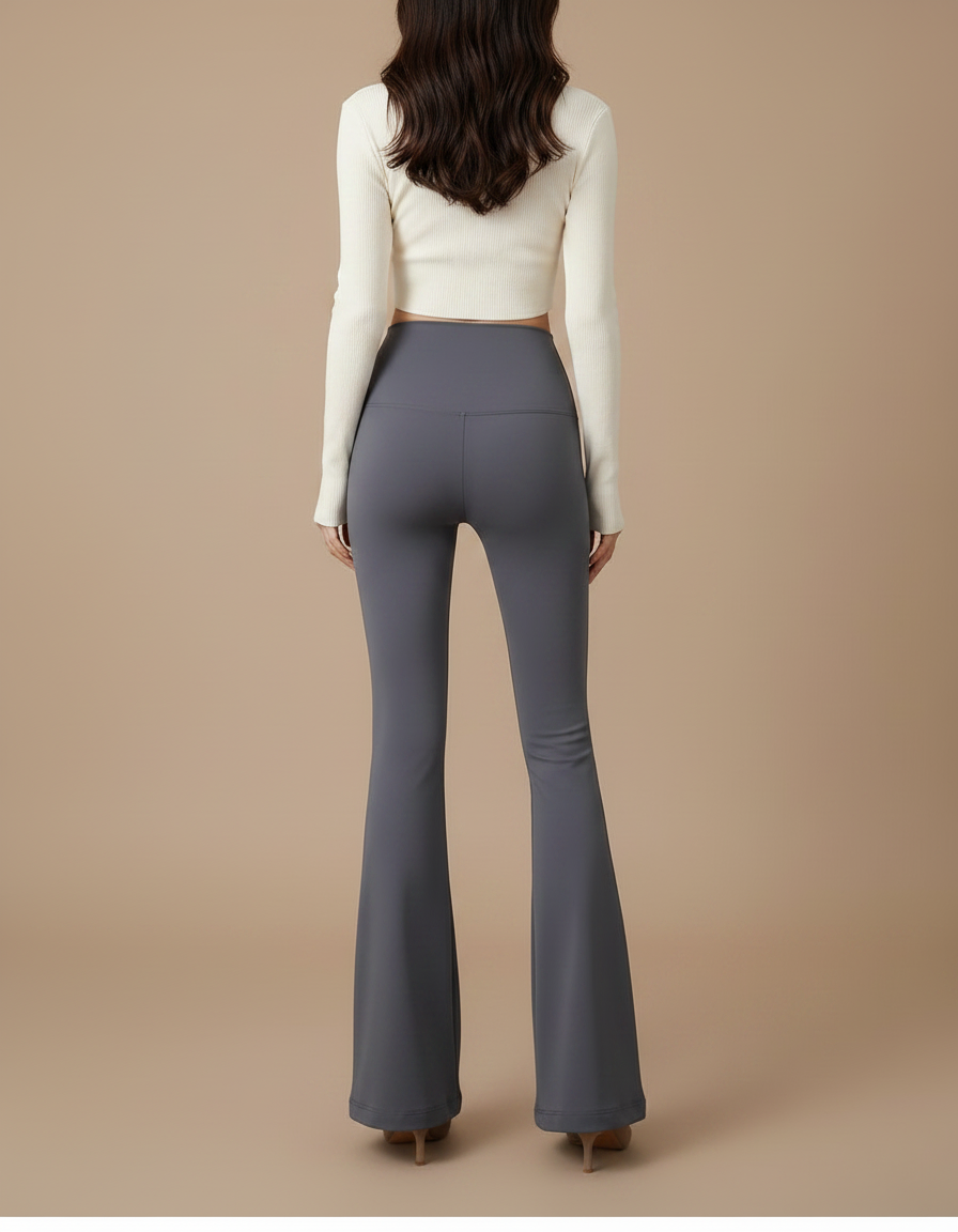 Pantalon Patte D'Éléphant Gris Taille Haute Fluide Confortable - Polyester - vue 2