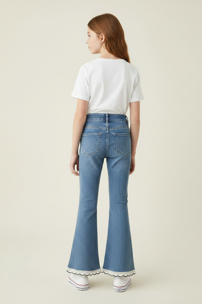 Pantalon Patte D'Éléphant Denim Bleu Dentelle Évasé Fille - Jean - vue 2