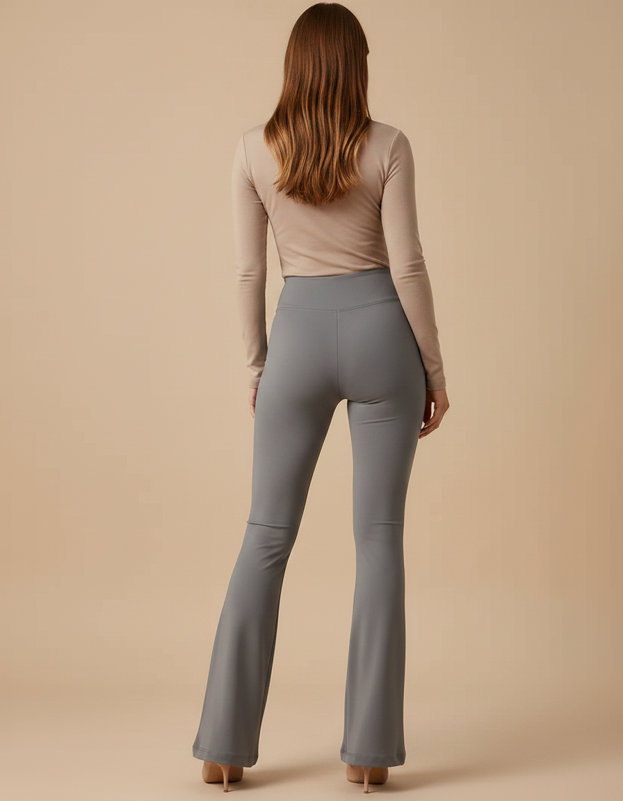 Pantalon Patte D'Éléphant Gris Taille Haute V-shaped Yoga - Polyester - vue 2