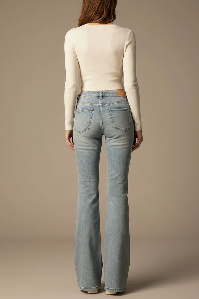 Pantalon Patte D'Éléphant Bleu Délavé Taille Basse Déchiré - Jean - vue 2