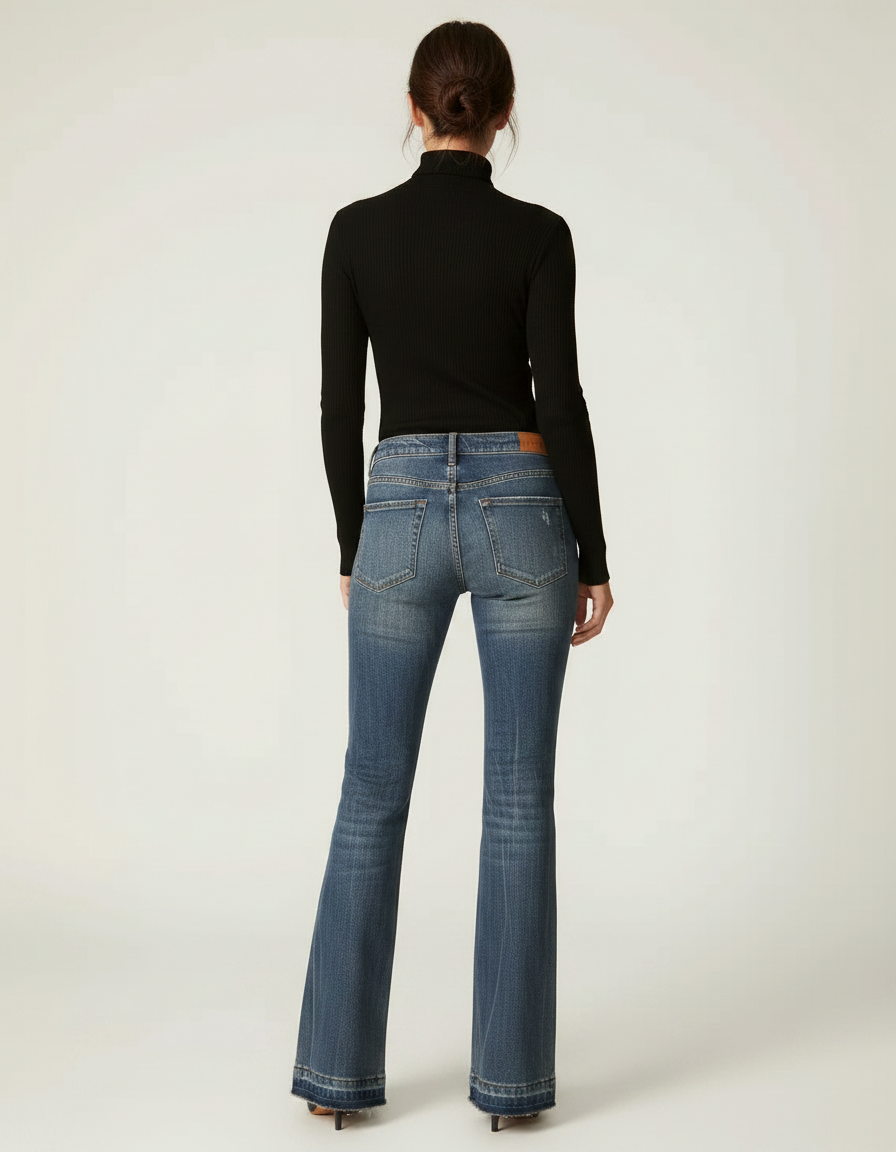 Pantalon Patte D'Éléphant Jean Bleu Délavé Vintage Évasé - vue 2