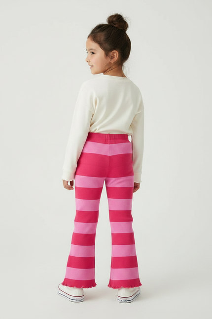 Pantalon Patte D'Éléphant Rayé Rose Côtelé Évasé Confortable - Maille - vue 2