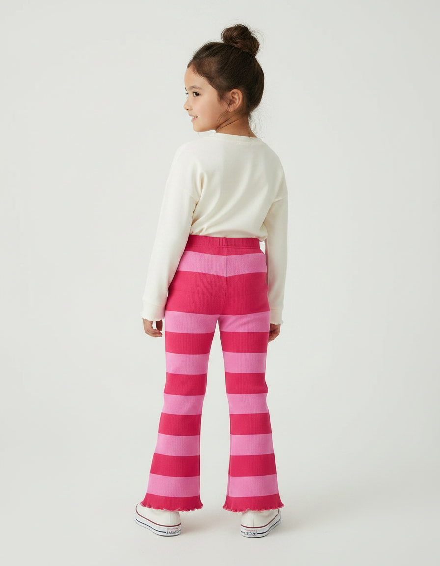 Pantalon Patte D'Éléphant Rayé Rose Côtelé Évasé Confortable - Maille - vue 2