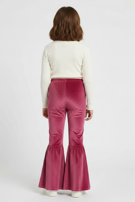 Pantalon Patte D'Éléphant Velours Rose Évasé Fille Doux - vue 2