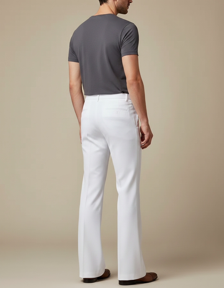 Pantalon Patte D'Éléphant Blanc Élégant Homme Ajusté Formel - Polyester - vue 2