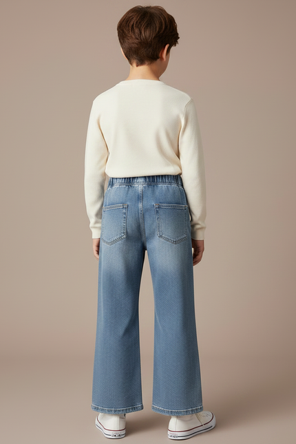 Pantalon Patte D'Éléphant Denim Bleu Ample Décontracté Enfant - Jean - vue 2