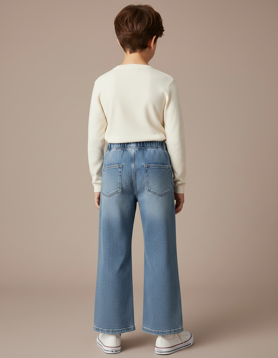 Pantalon Patte D'Éléphant Denim Bleu Ample Décontracté Enfant - Jean - vue 2