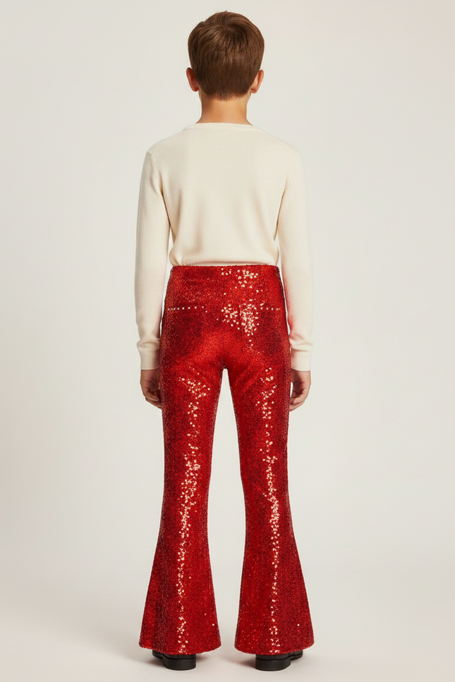 Pantalon Patte D'Éléphant Rouge Paillettes Flared Enfant - Polyester - vue 2