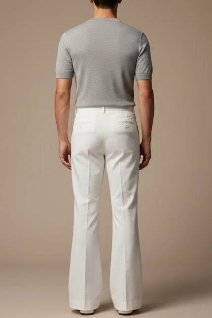 Pantalon Patte D'Éléphant Blanc Évasé Coupe Droite Élégant - Gabardine - vue 2
