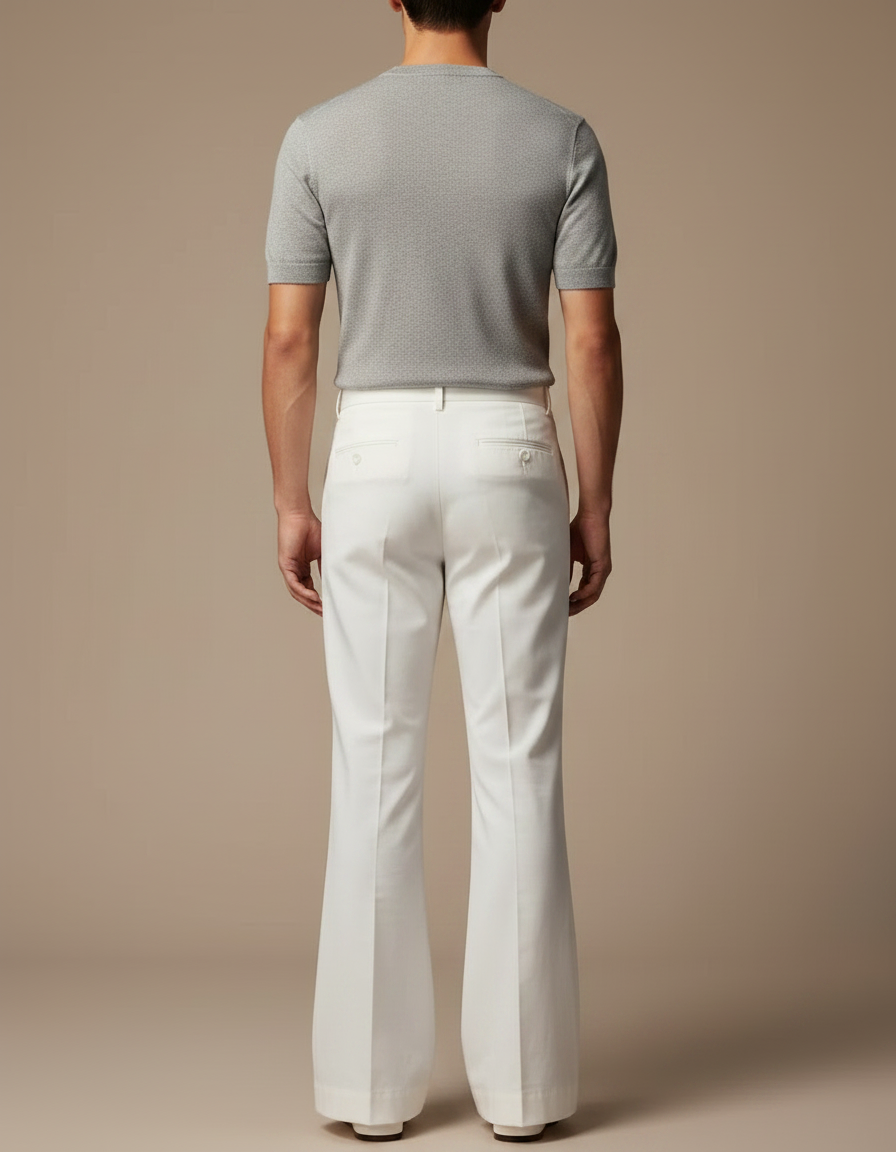 Pantalon Patte D'Éléphant Blanc Évasé Coupe Droite Élégant - Gabardine - vue 2