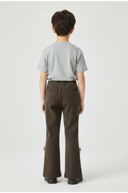 Pantalon Patte D'Éléphant Marron Côtelé Évasé Nœuds Perles - Cordé - vue 2