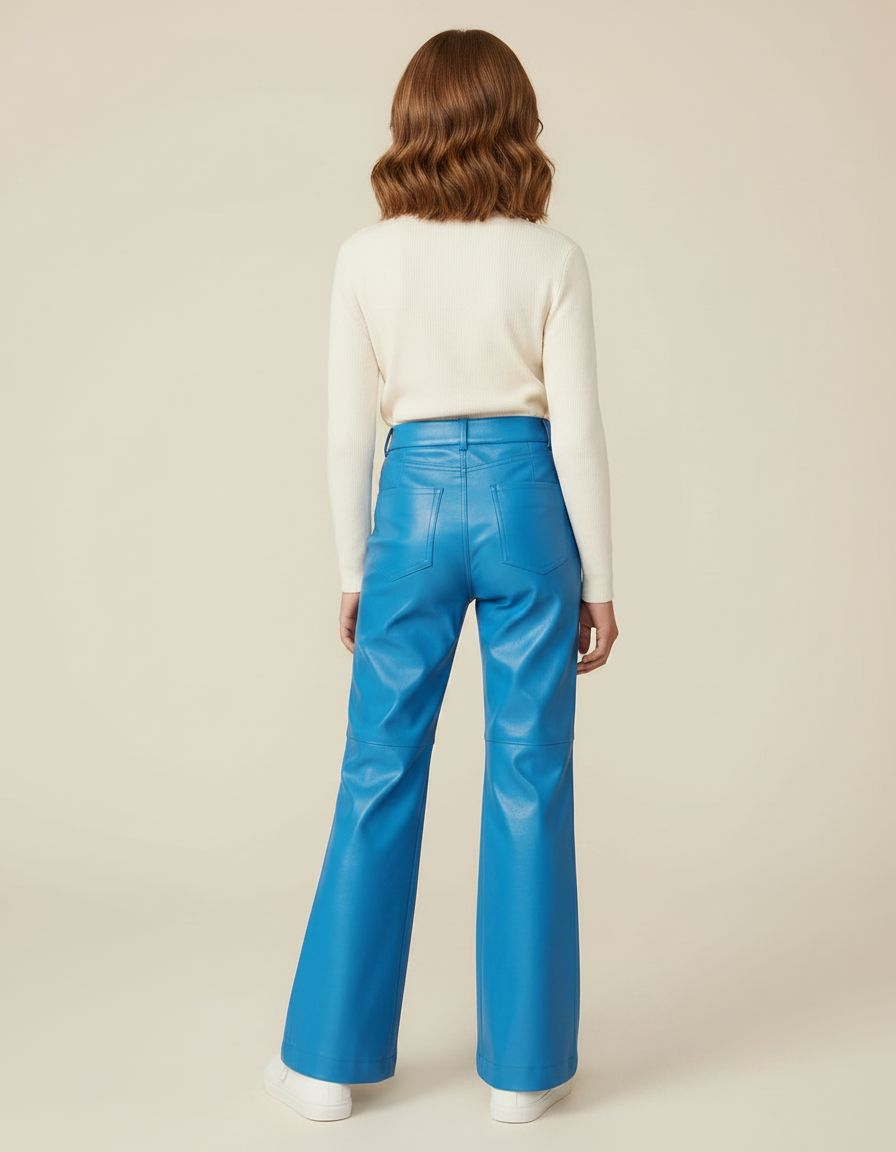 Pantalon Patte D'Éléphant Bleu Similicuir Évasé Taille Haute - Simili cuir - vue 2