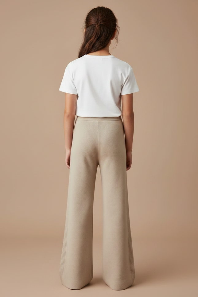 Pantalon Patte D'Éléphant Beige Tricoté Ample Décontracté Fille - Maille - vue 2