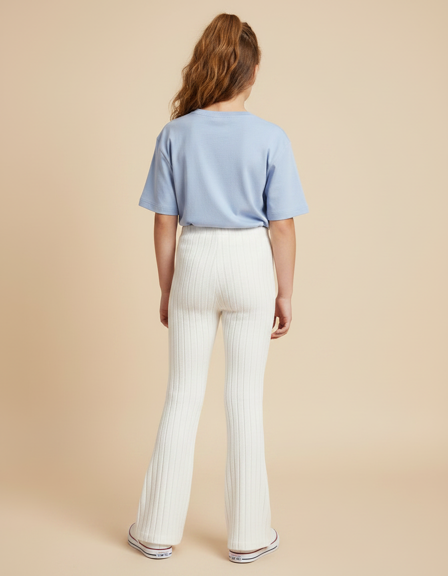 Pantalon Patte D'Éléphant Blanc Tricot Côtelé Confortable Fille - Maille - vue 2