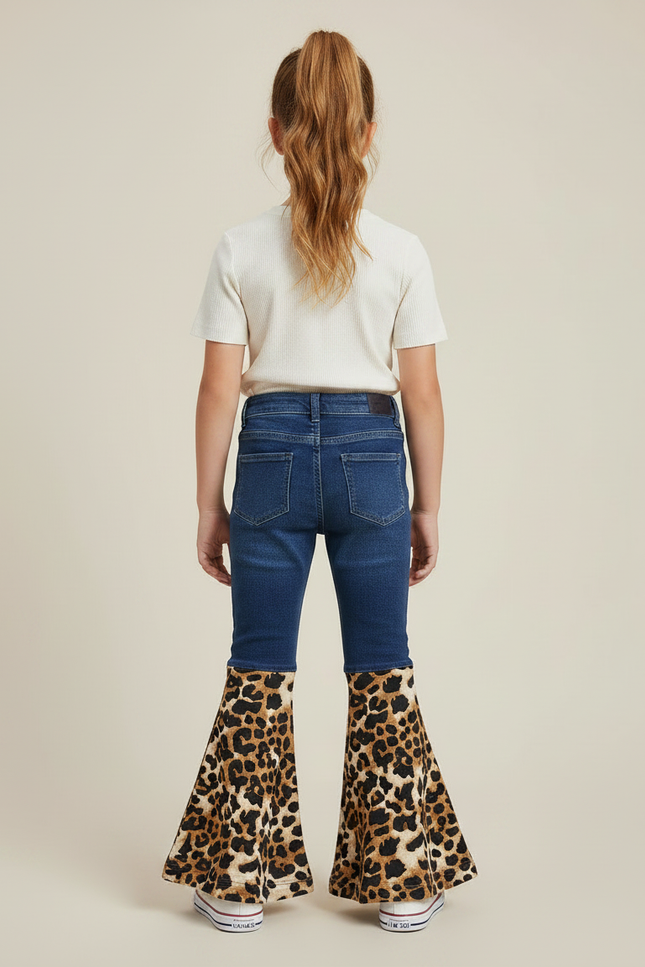 Pantalon Patte D'Éléphant Léopard Denim Bleu Fille - Imprimé Jean - vue 2