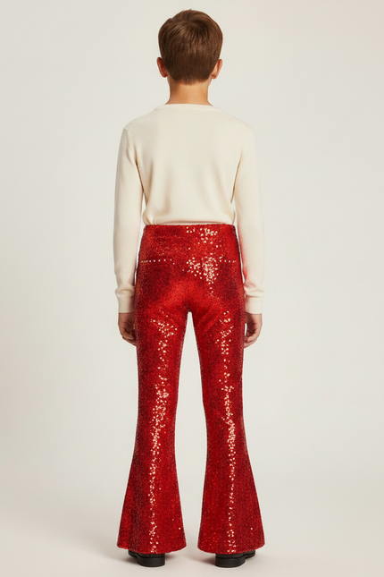 Pantalon Patte D'Éléphant Rouge Paillettes Flared Enfant - Polyester - vue 2
