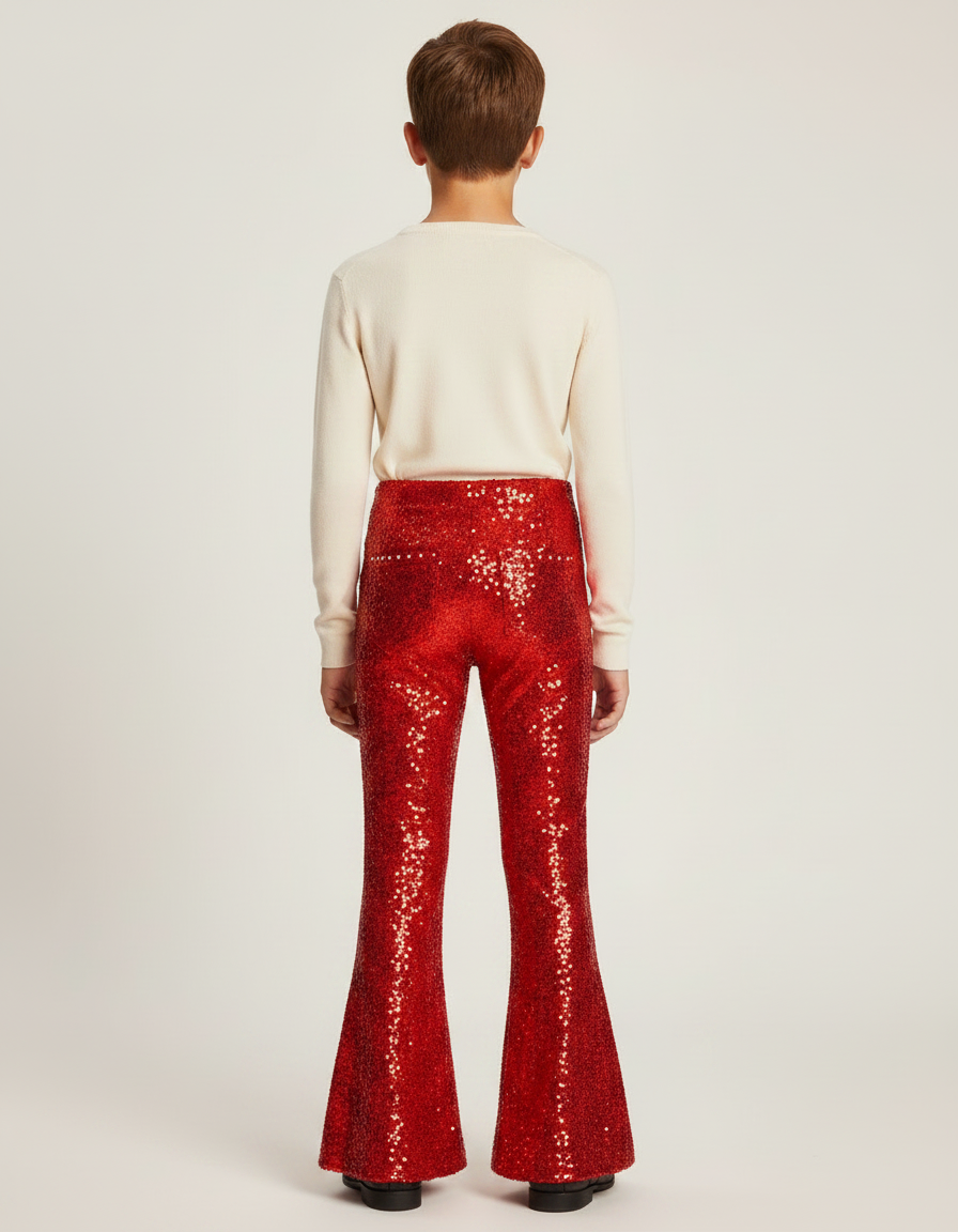 Pantalon Patte D'Éléphant Rouge Paillettes Flared Enfant - Polyester - vue 2