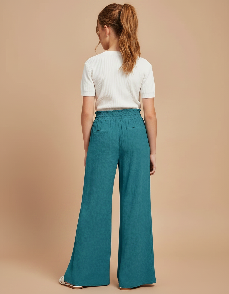 Pantalon Patte D'Éléphant Vert Émeraude Fluide Taille Haute - Viscose - vue 2