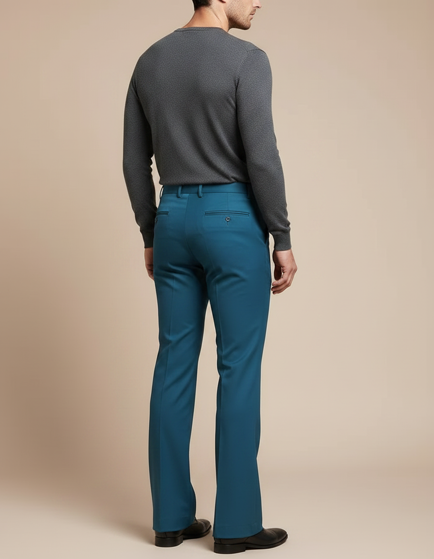 Pantalon Patte D'Éléphant Homme Bleu Canard Formel Élégant - Gabardine - vue 2