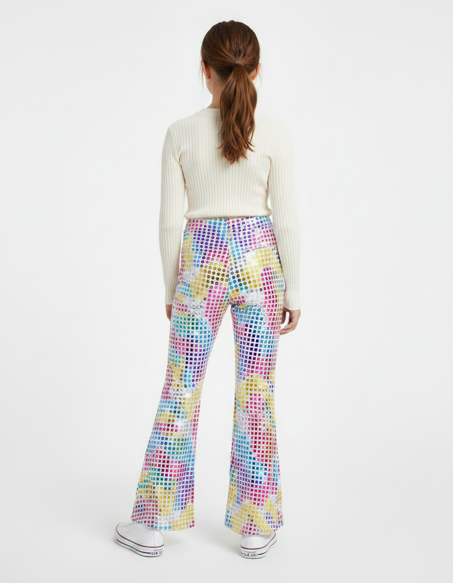 Pantalon Patte D'Éléphant Paillettes Multicolores Évasé Fille Scintillant - Polyester - vue 2