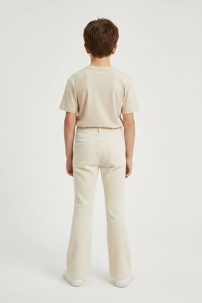 Pantalon Patte D'Éléphant Beige Côtelé Évasé Confortable Enfant - Cordé - vue 2