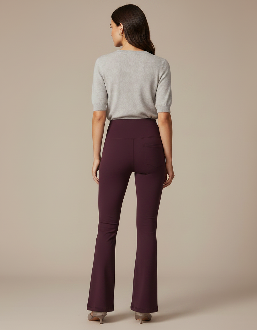 Pantalon Patte D'Éléphant Bordeaux Taille Haute Évasé Élégant Femme - Maille - vue 2