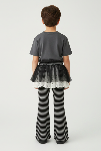 Pantalon Patte D'Éléphant Rayé Noir Blanc Évasé - Multicolore Maille - vue 2