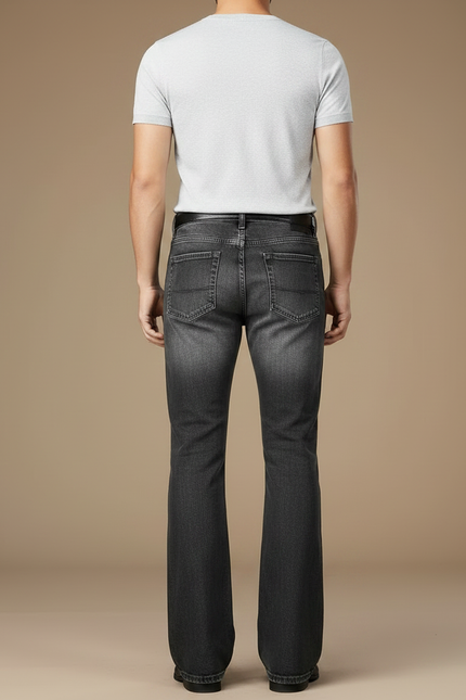 Pantalon Patte D'Éléphant Homme Jean Délavé Évasé Classique - Gris - vue 2