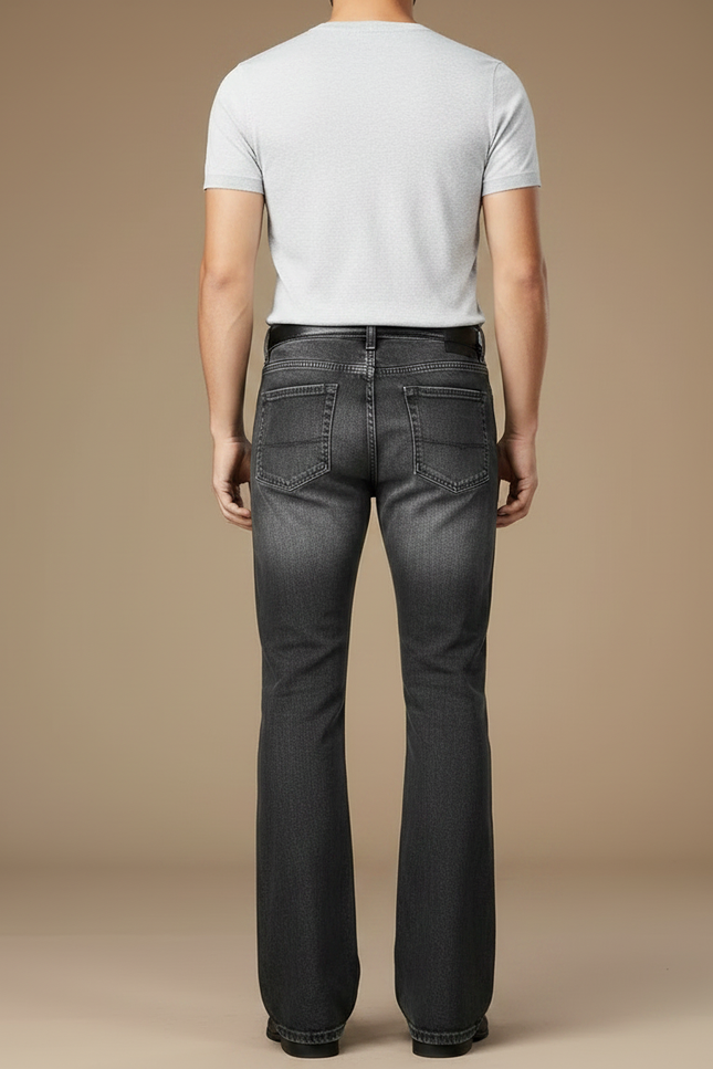 Pantalon Patte D'Éléphant Homme Jean Délavé Évasé Classique - Gris - vue 2