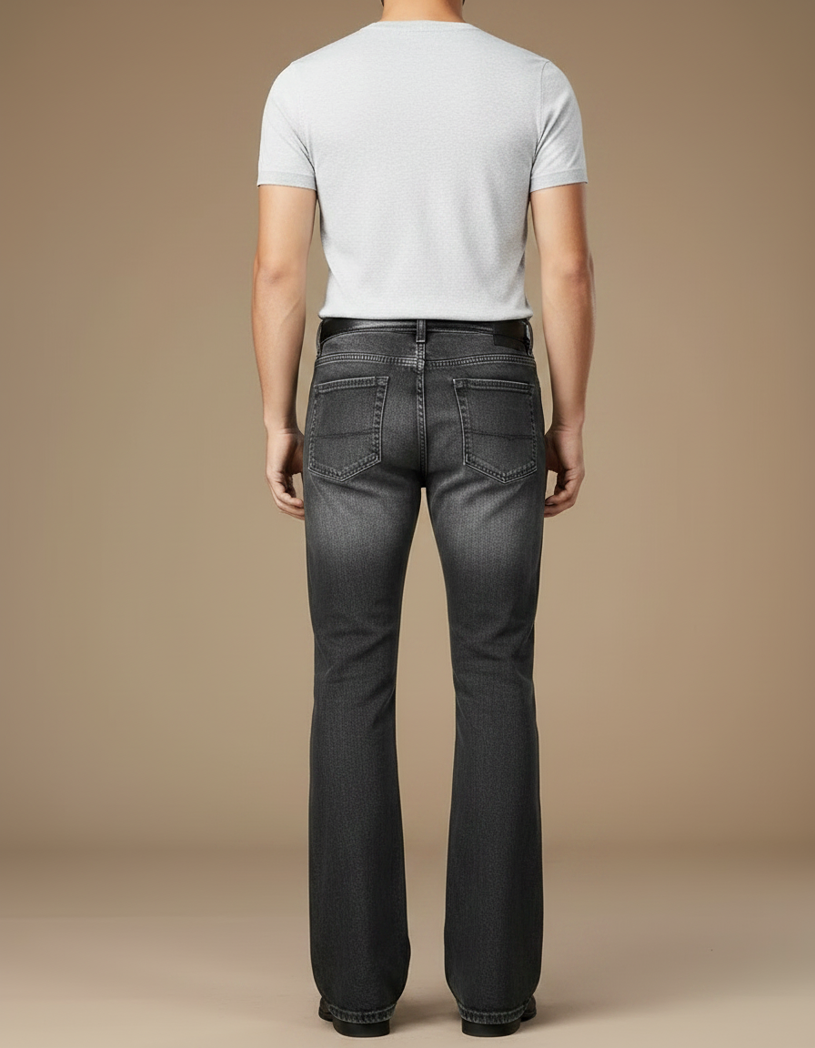 Pantalon Patte D'Éléphant Homme Jean Délavé Évasé Classique - Gris - vue 2