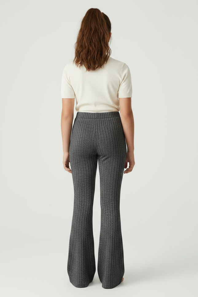 Pantalon Patte D'Éléphant Gris Côtelé Évasé Confortable - Maille - vue 2