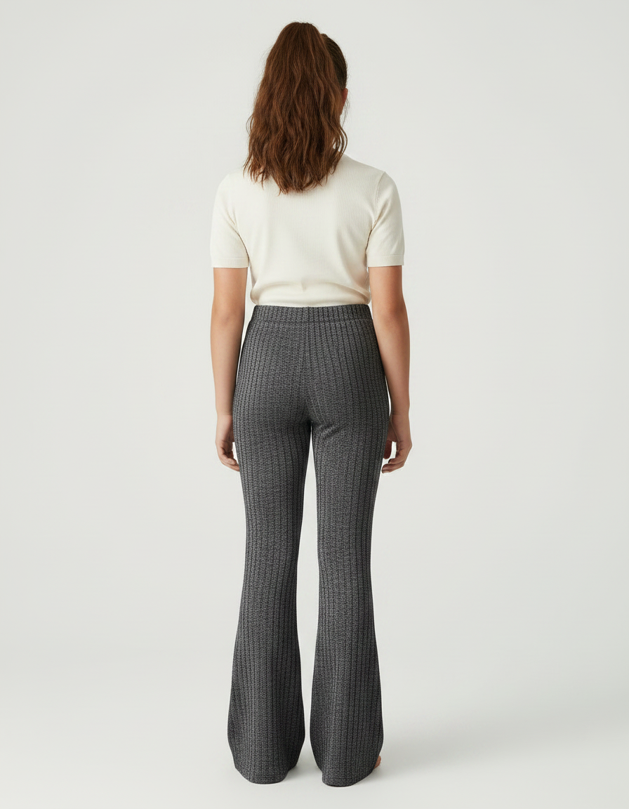 Pantalon Patte D'Éléphant Gris Côtelé Évasé Confortable - Maille - vue 2