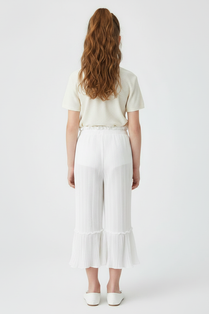 Pantalon Patte D'Éléphant Blanc Plissé Fluide Enfant - Polyester - vue 2
