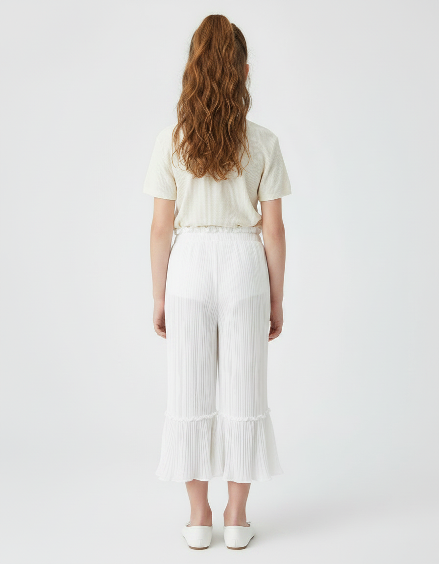 Pantalon Patte D'Éléphant Blanc Plissé Fluide Enfant - Polyester - vue 2