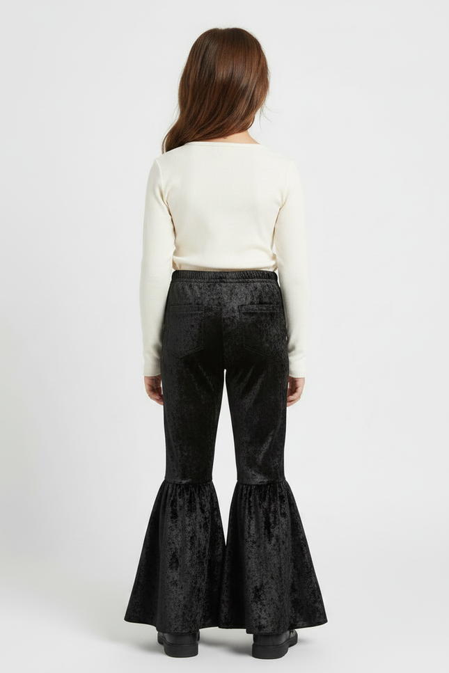 Pantalon Patte D'Éléphant Velours Noir Évasé Enfant Fille - vue 2