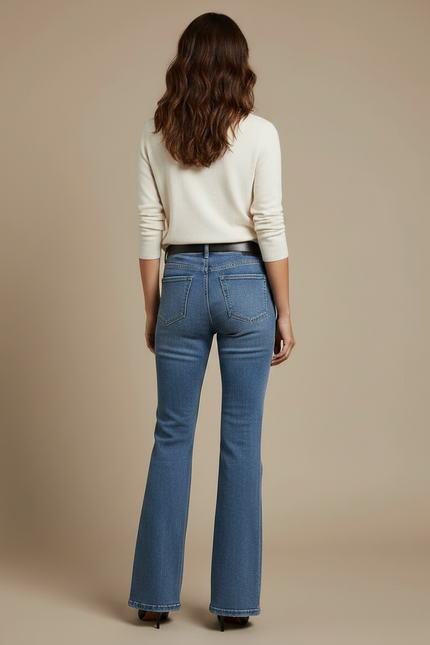 Pantalon Patte D'Éléphant Jean Bleu Fendu Taille Haute - vue 2