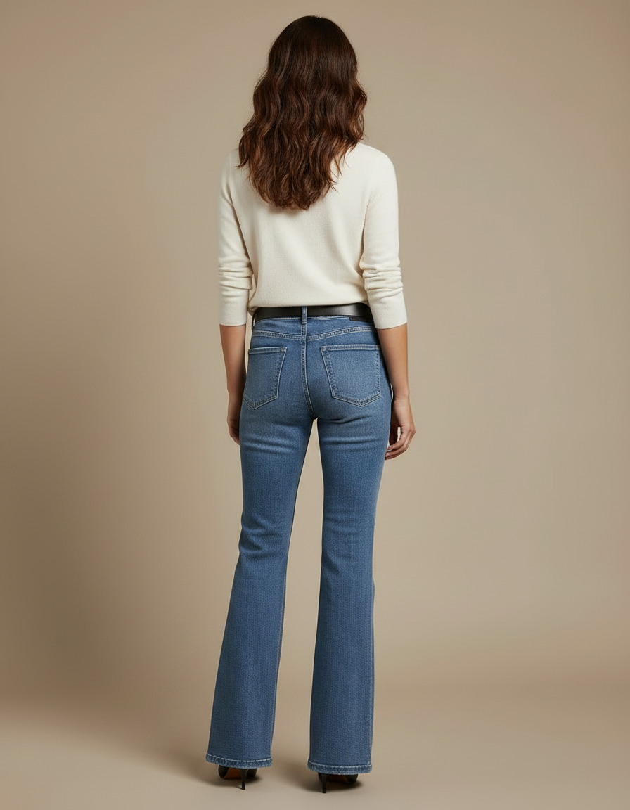 Pantalon Patte D'Éléphant Jean Bleu Fendu Taille Haute - vue 2
