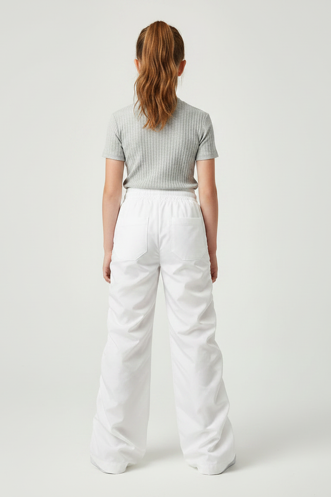 Pantalon Patte D'Éléphant Blanc Ample Froncé Casual Fille - Polyester - vue 2