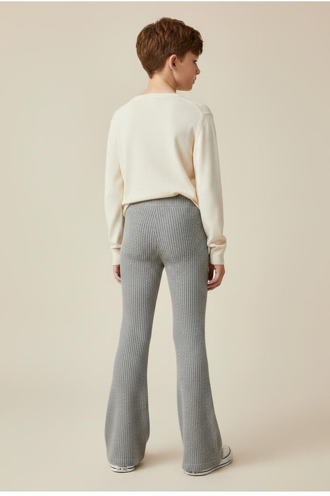 Pantalon Patte D'Éléphant Gris Côtelé Confortable Enfant - Maille - vue 2