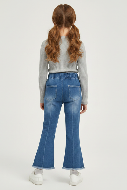 Pantalon Patte D'Éléphant Jean Bleu Frangé Nœuds Pompons Fille - vue 2