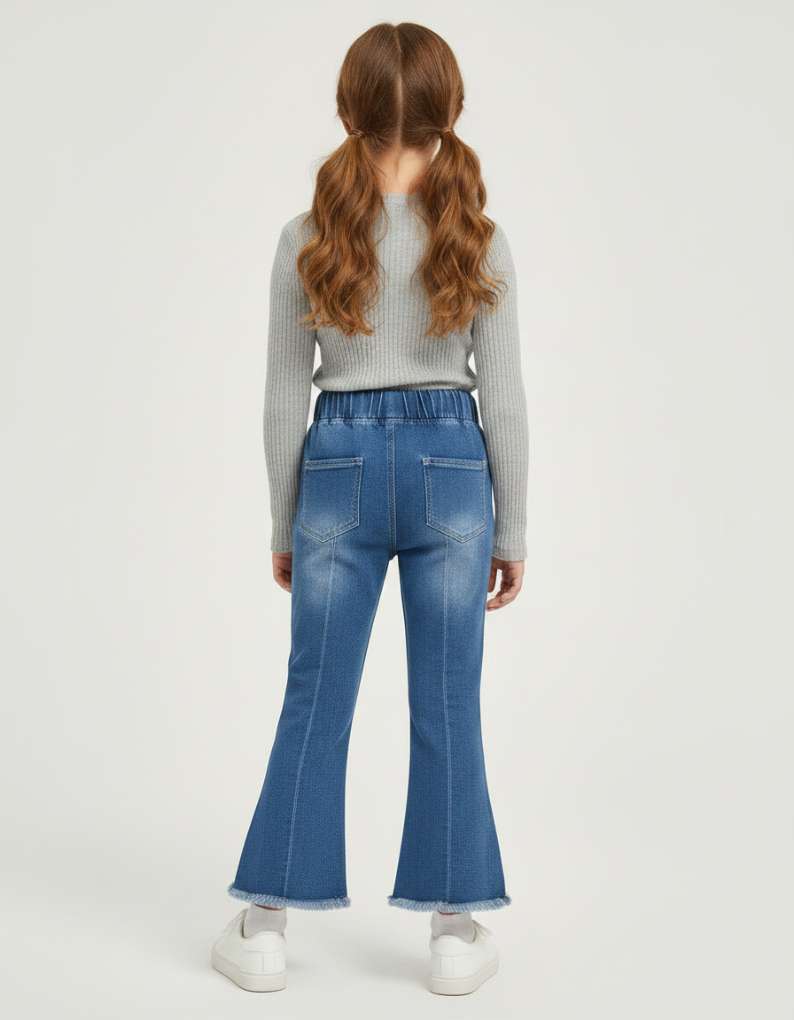 Pantalon Patte D'Éléphant Jean Bleu Frangé Nœuds Pompons Fille - vue 2