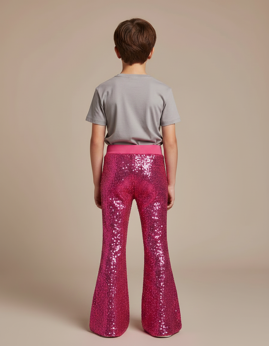 Pantalon Patte D'Éléphant Rose Scintillant Enfant Disco À Sequins - Polyester - vue 2