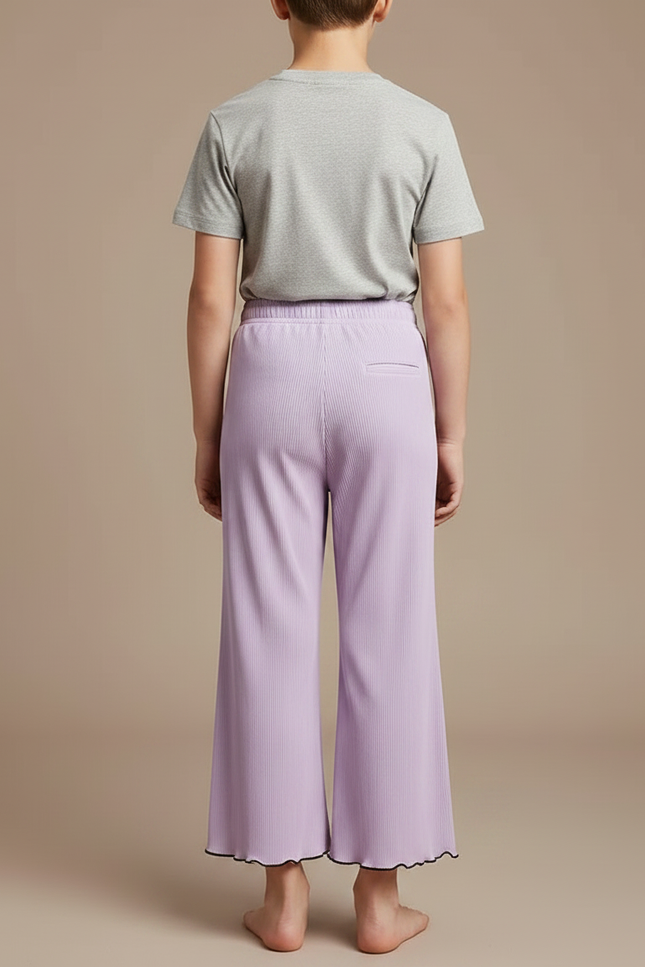 Pantalon Patte D'Éléphant Lilas Côtelé Évasé Ondulé Enfant - Violet Cordé - vue 2