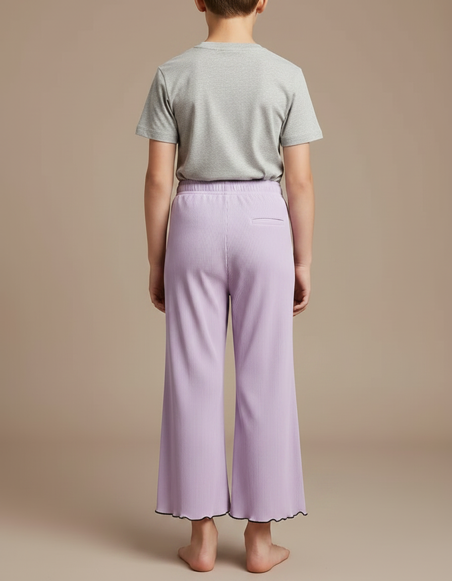 Pantalon Patte D'Éléphant Lilas Côtelé Évasé Ondulé Enfant - Violet Cordé - vue 2
